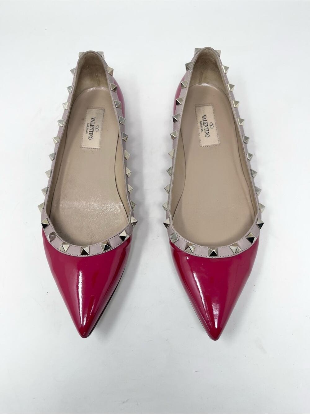 Valentino Garavani Rockstud Flat Pointed Toe Red Patent Leather size 38.5 Flat